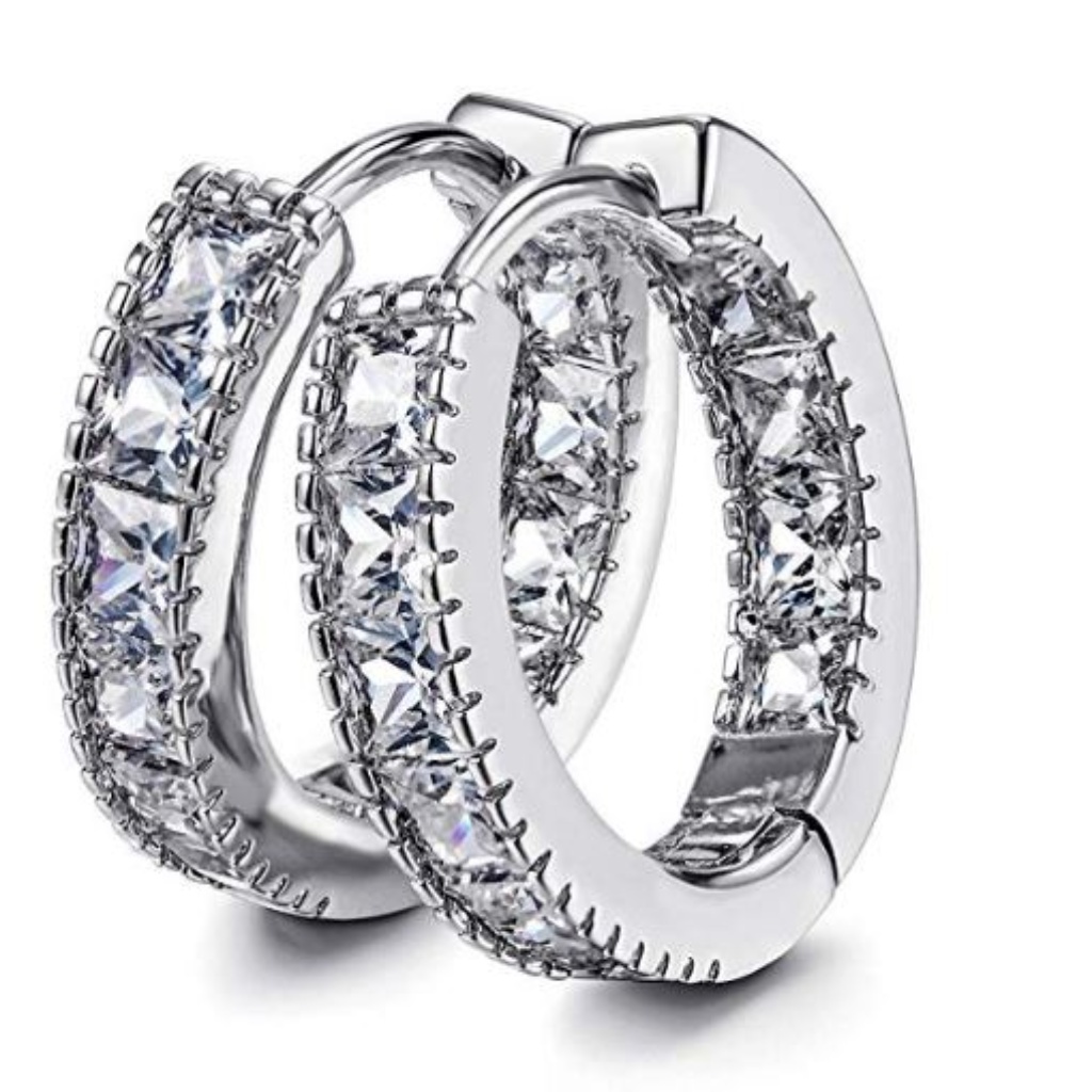 Stunning Cz Hoops 14k White Gold Plated